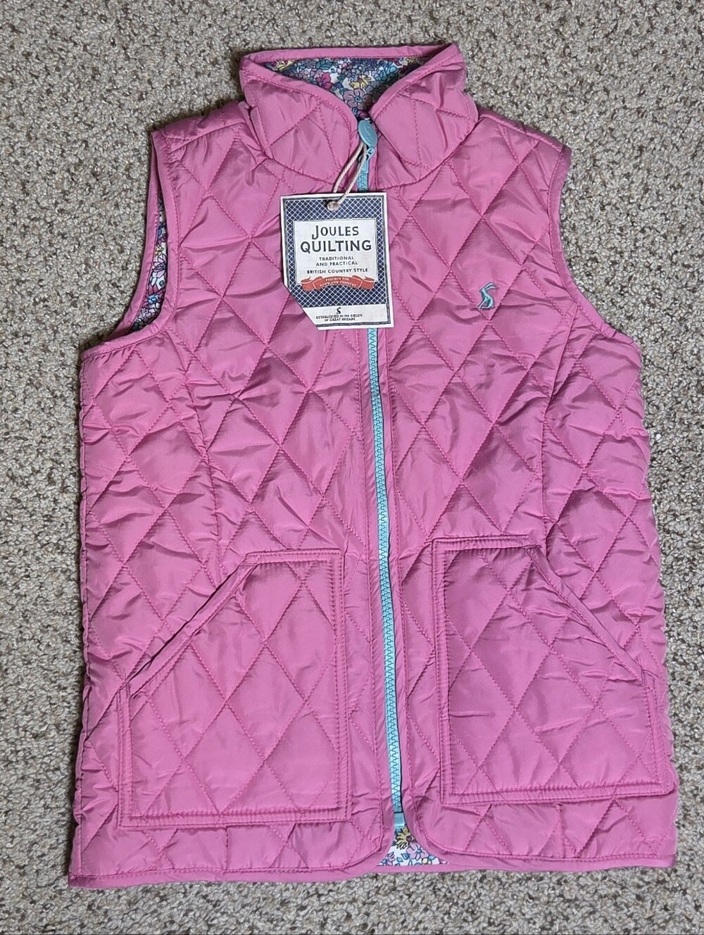 NWT Joules Junior Georgia Quilted Vest Gilet Wild Pink Girls Size 7 Front Zipper